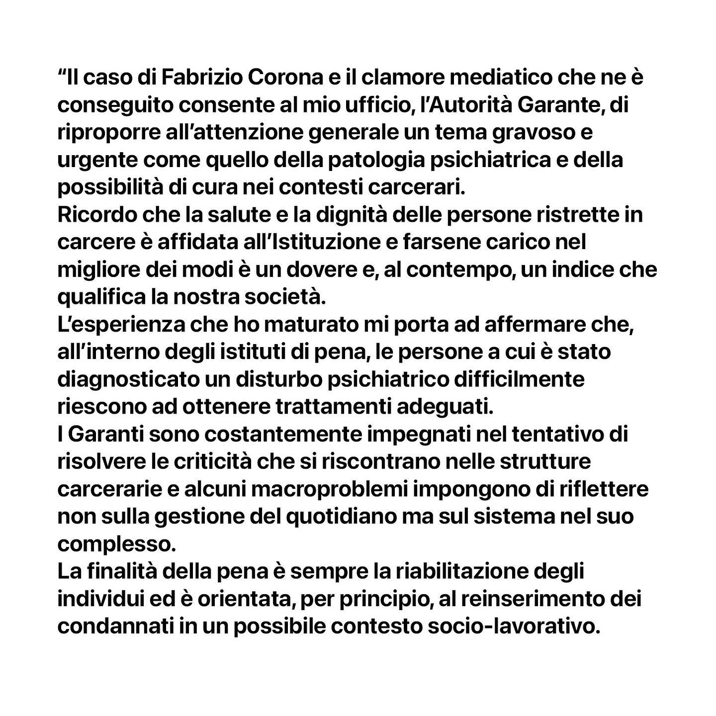 Fabrizio Corona 23/03/2021 Comunicato Dr. Carlo Lio Garante detenuti Regione Lombardia...