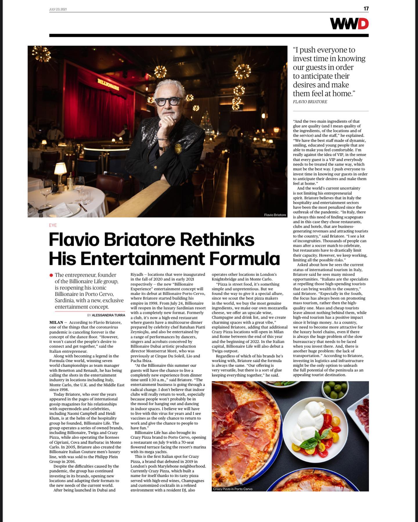 Flavio Briatore Intervista a  
La Billionaire Experience, shows e dinner, da
domani a Porto Cerv...