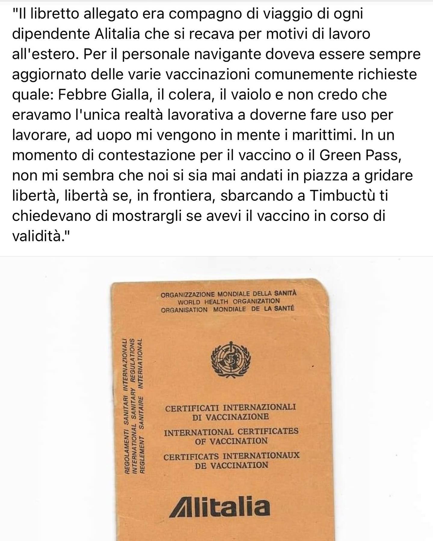 Selvaggia Lucarelli Il green pass anni ‘80. (dalla pagina fb Alitalia storia di un paese)...