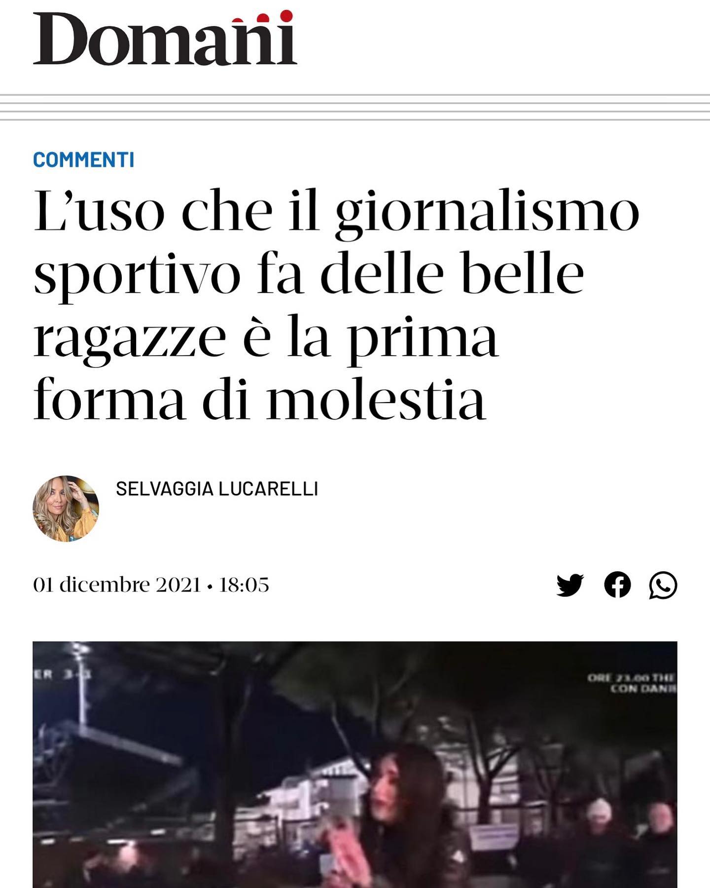 Selvaggia Lucarelli A proposito di Greta Beccaglia, cercando di guardare oltre. Una mano sul sedere ...