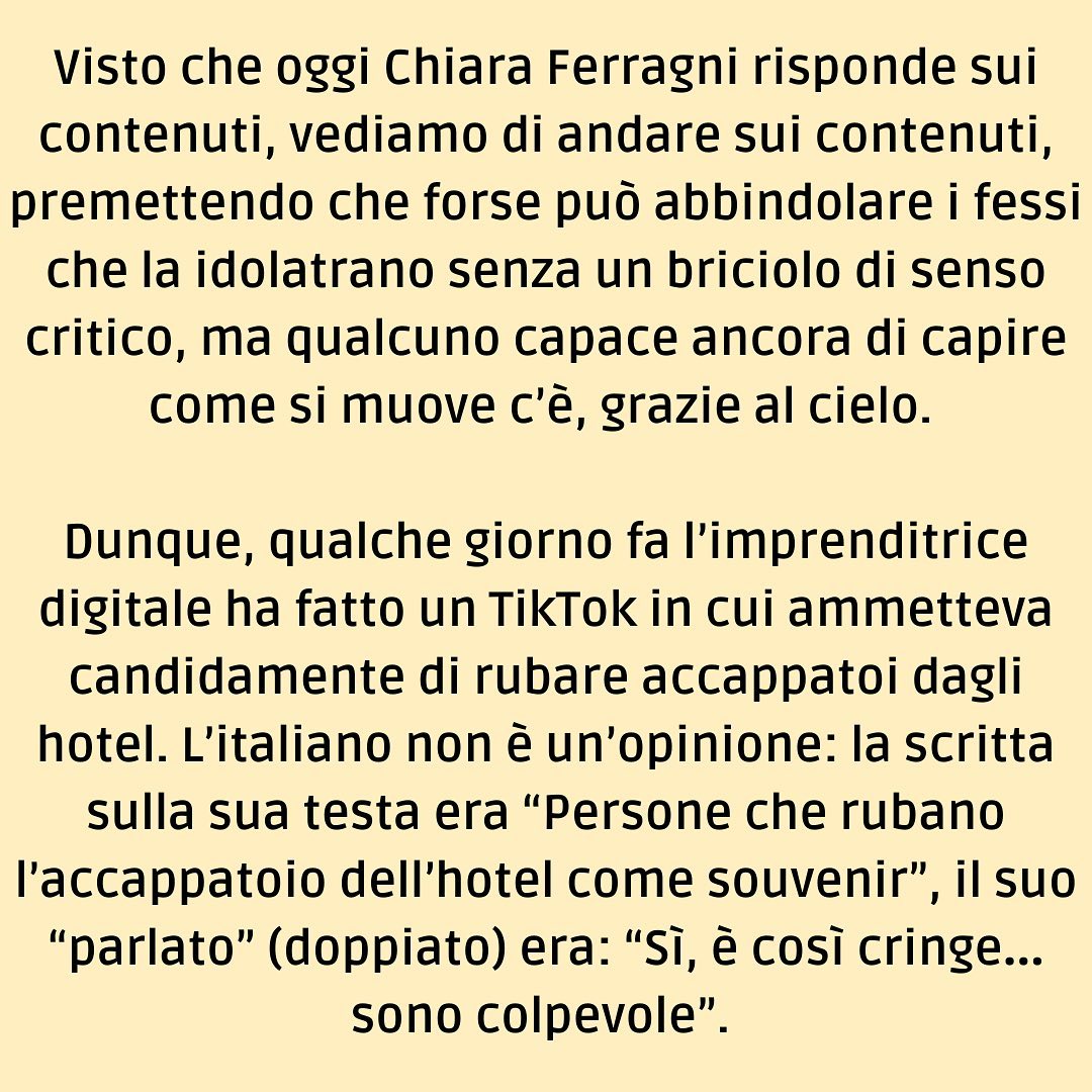 Selvaggia Lucarelli Una storia di accappatoi, furti glamour, Chiara Ferragni. Perché la legalità, in...