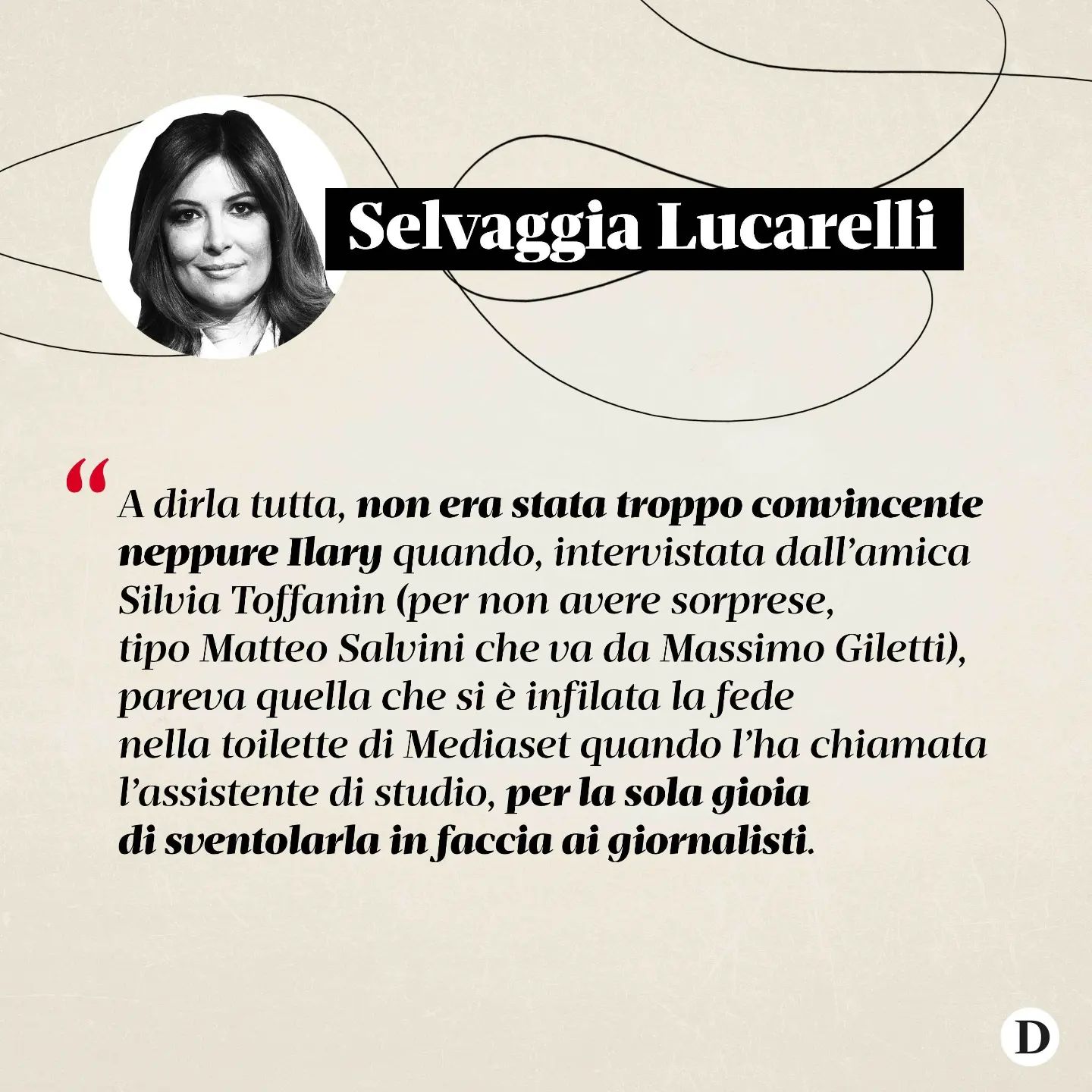 Selvaggia Lucarelli Dopo vent’anni di certezze, ci ritroviamo orfani dell’ultimo cliché sentimentale...