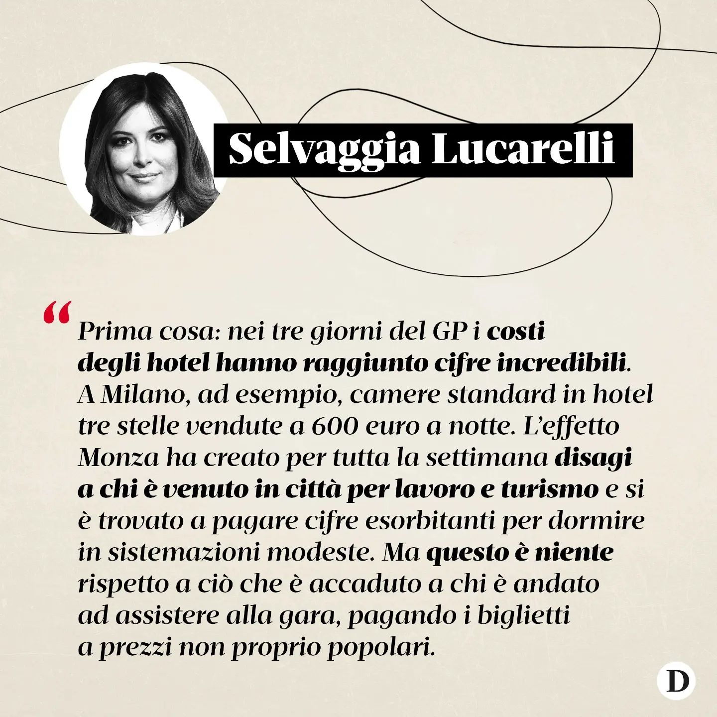 Selvaggia Lucarelli Gran Premio da record. Sold out. 330mila persone, il 65% in più rispetto al 2019...