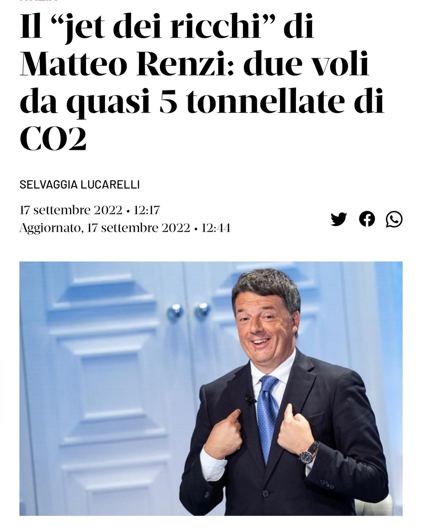 Selvaggia Lucarelli Matteo Renzi ha fatto bene a fondare il terzo polo perché a breve, se tutti ci m...