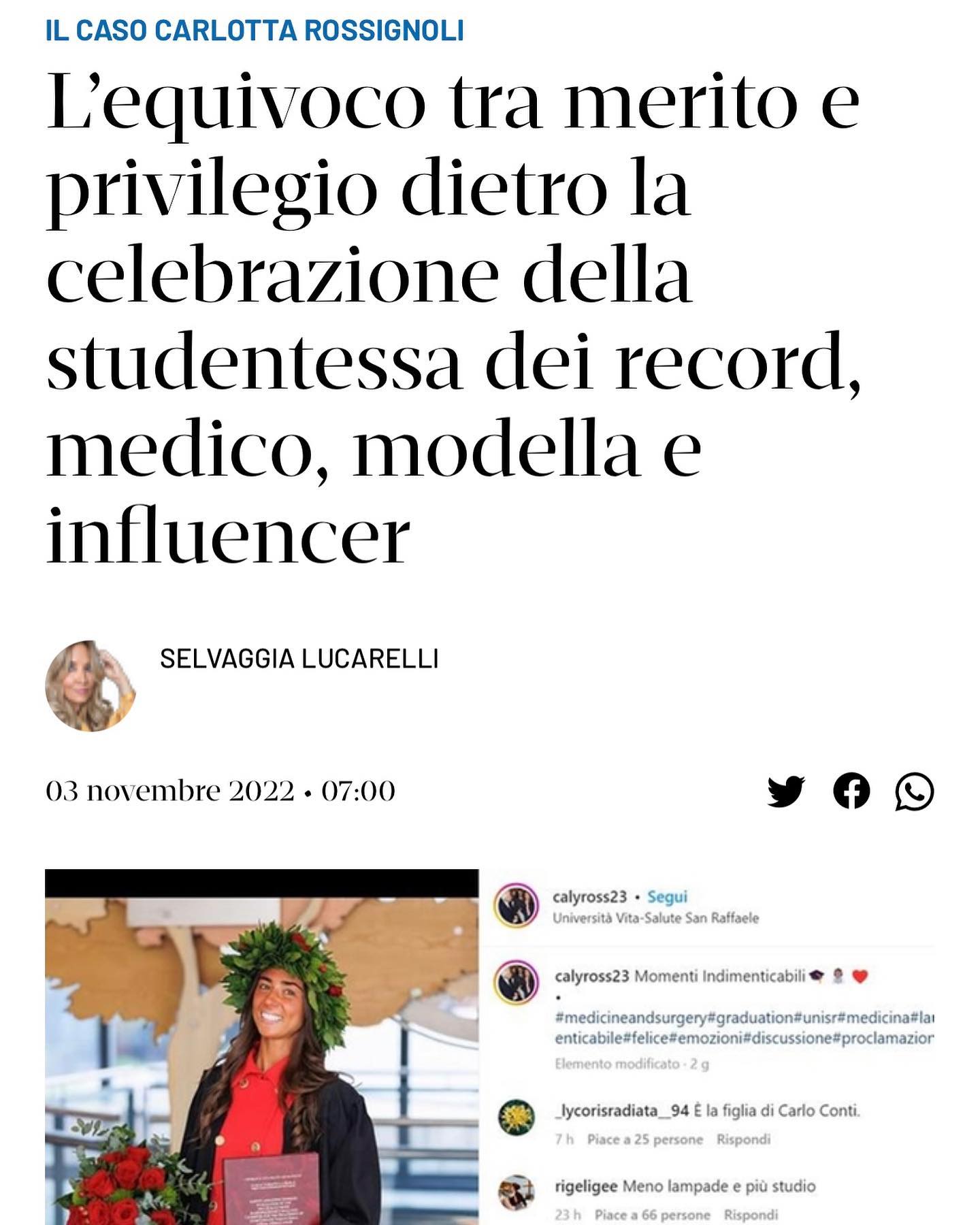 Selvaggia Lucarelli Il punto è che questa celebrazione del miracolo Carlotta Rossignoli non tiene co...