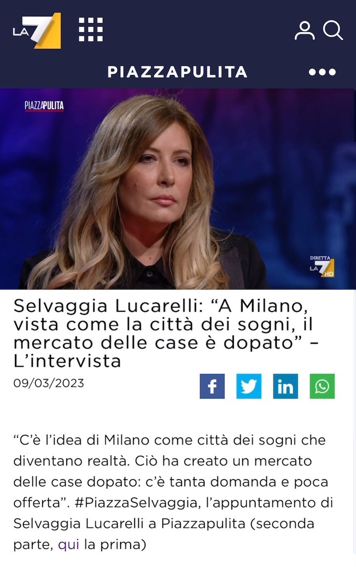 Selvaggia Lucarelli Giovedì con  abbiamo parlato di Milano e dei tanti tasselli che compongono una c...