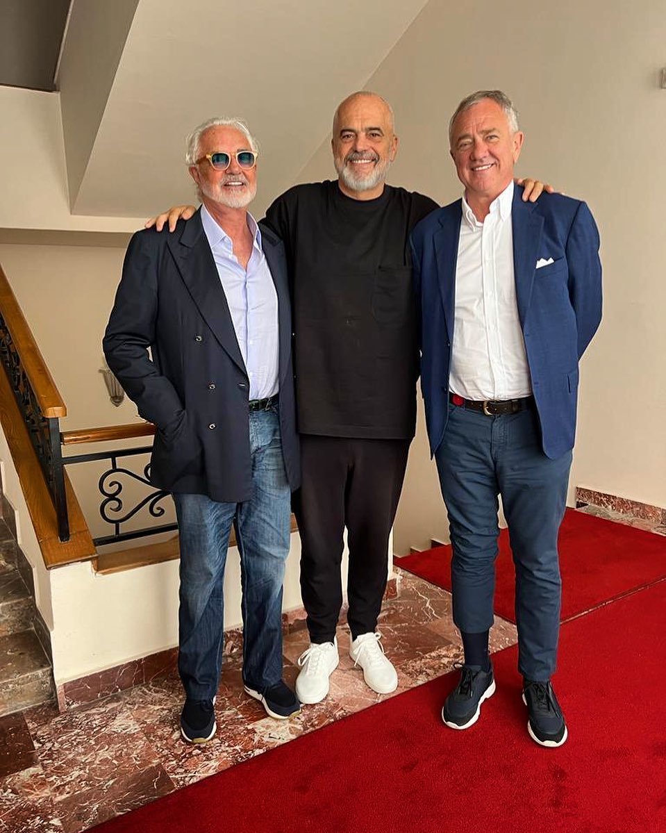 Flavio Briatore With the Prime Minister of Albania  and Pierfrancesco Vago, Executive Chairman o...