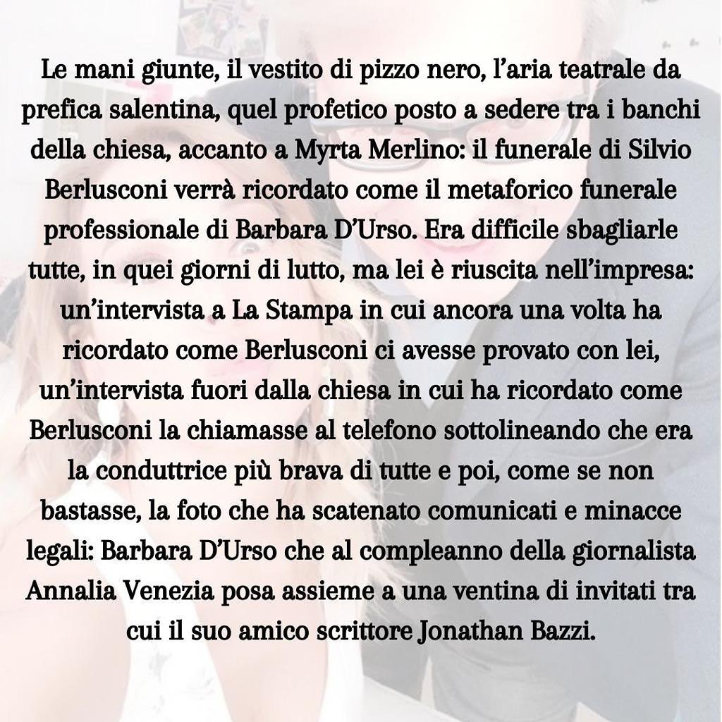 Selvaggia Lucarelli Le mani giunte, il vestito di pizzo nero, l’aria teatrale da prefica salentina, ...