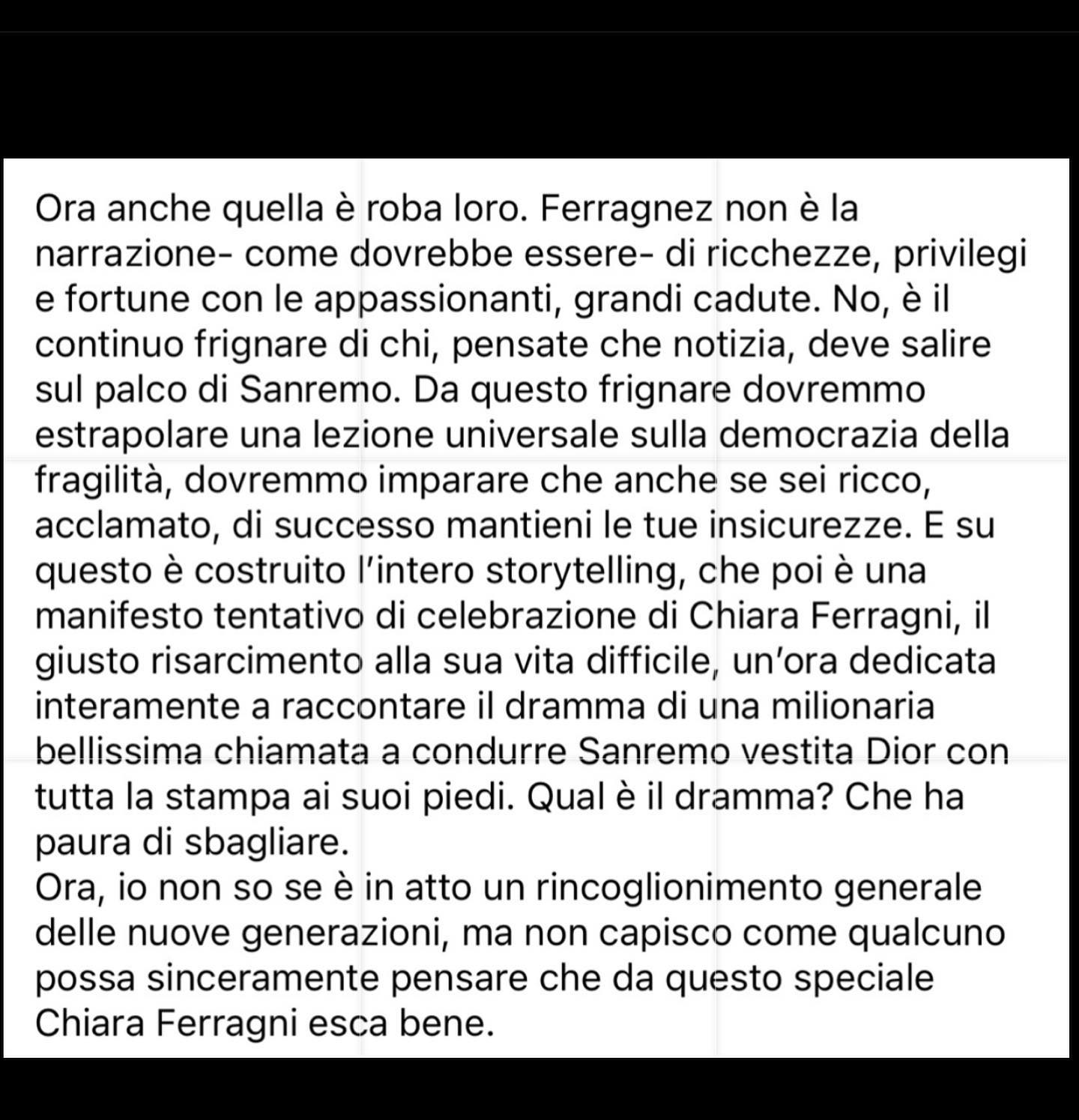 Selvaggia Lucarelli La gotta di classe. Cercare sempre l’approvazione dicendo che sei a Sanremo per ...