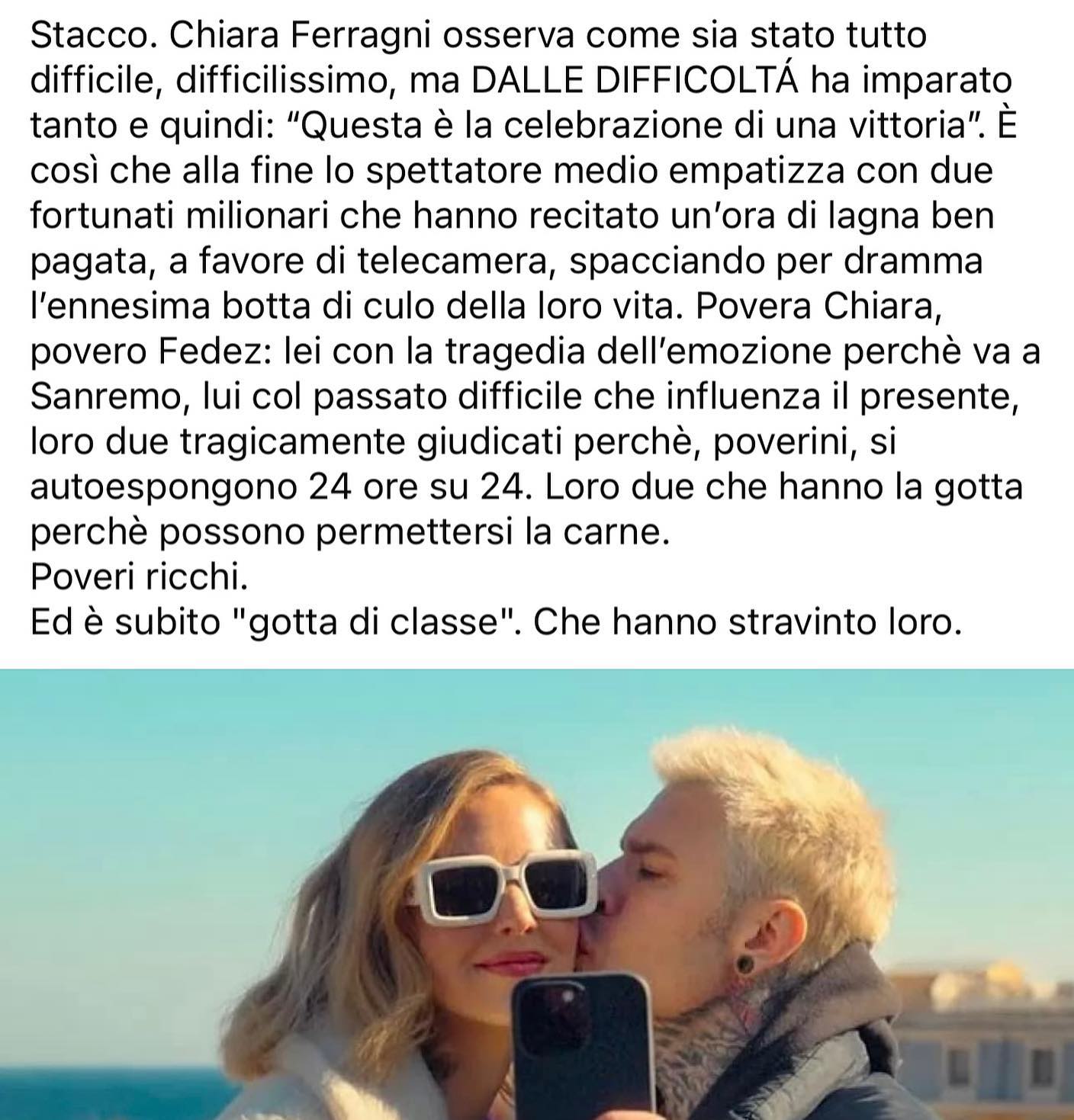 Selvaggia Lucarelli La gotta di classe. Cercare sempre l’approvazione dicendo che sei a Sanremo per ...