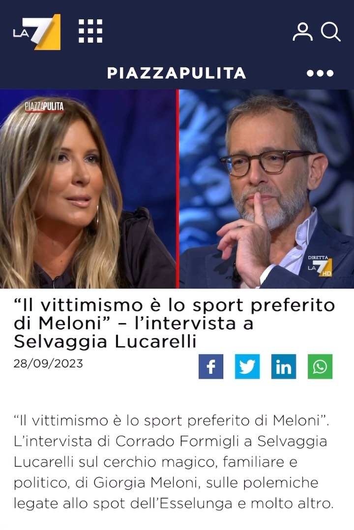 Selvaggia Lucarelli Lo spot di Esselunga, il vittimismo come strumento politico, il familismo, l’adu...