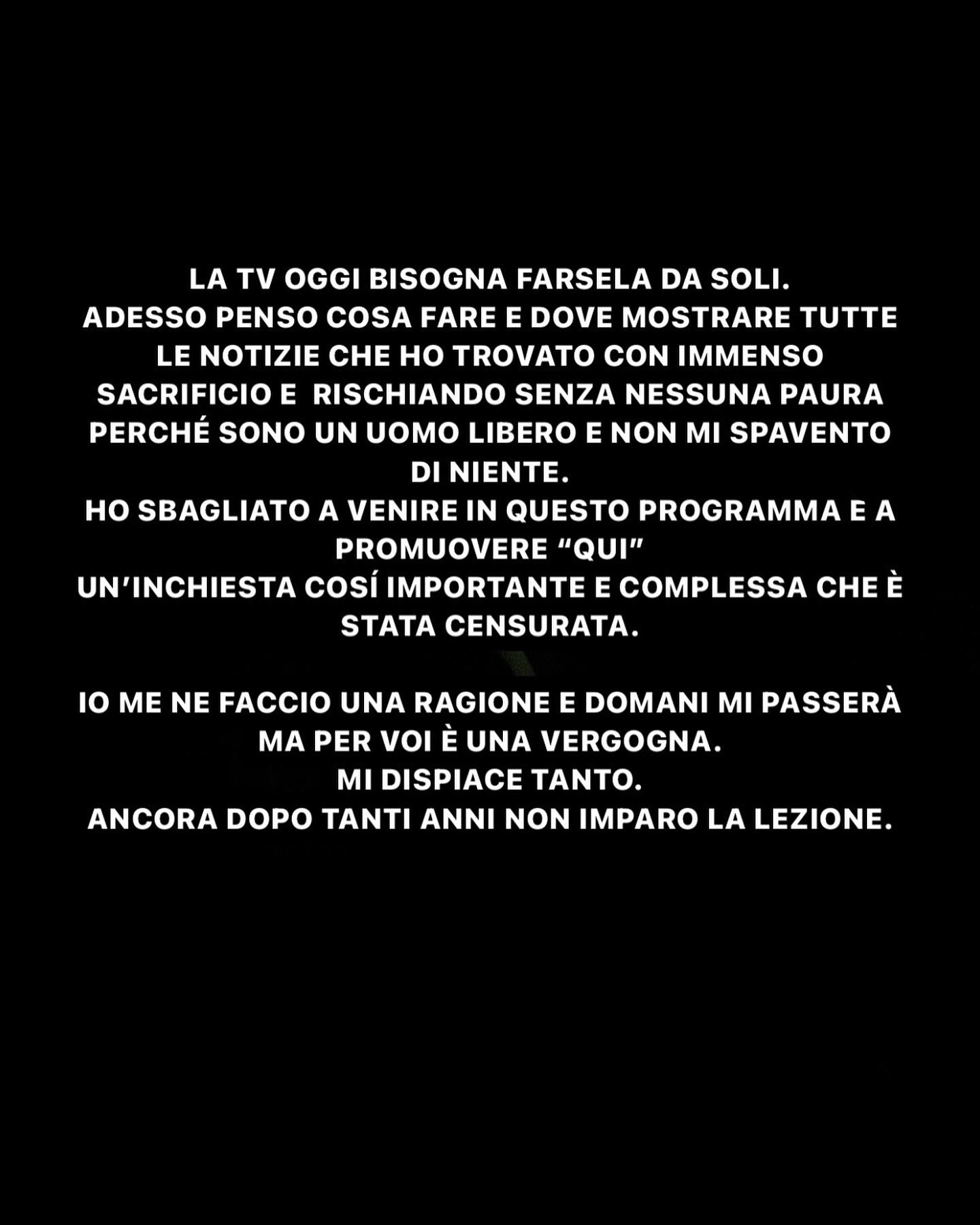 Fabrizio Corona SONO STATO CENSURATO! 
NON ME LO ASPETTAVO! 
MI DISPIACE PER TUTTI VOI. PURTROPP...