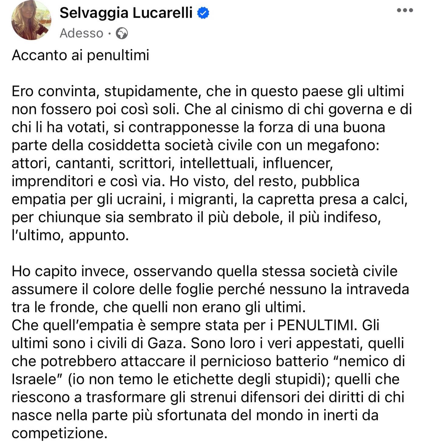 Selvaggia Lucarelli I civili di Gaza sono i veri ultimi. (Scorri le slide)...