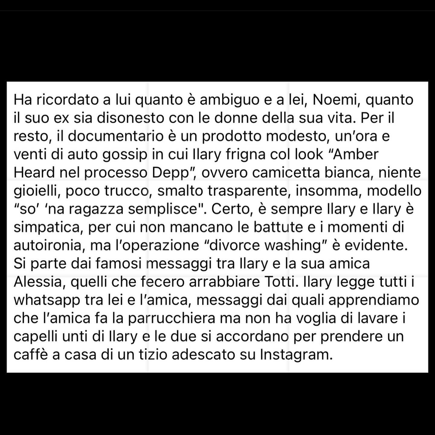 Selvaggia Lucarelli Il pensiero unico di “Unica”: quello di Ilary. Il mio articolo sul Fatto di oggi...