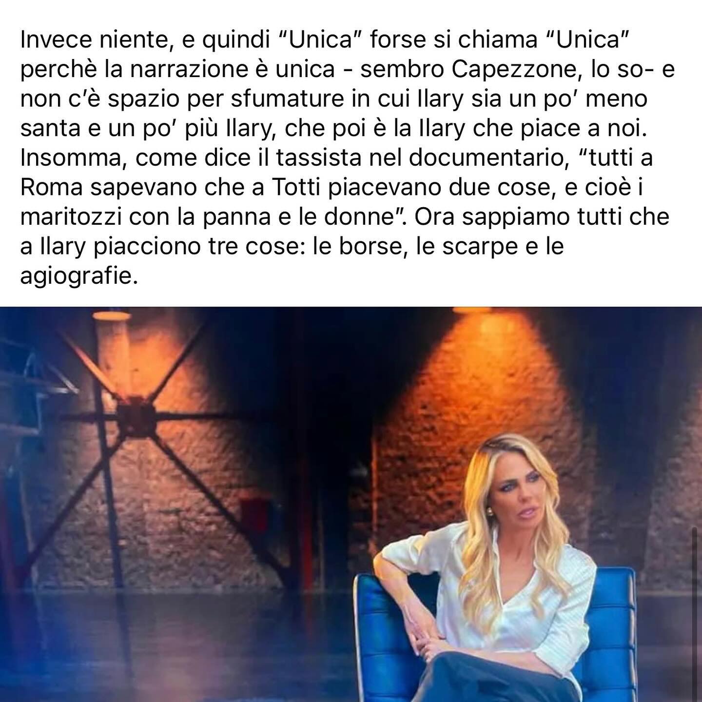 Selvaggia Lucarelli Il pensiero unico di “Unica”: quello di Ilary. Il mio articolo sul Fatto di oggi...