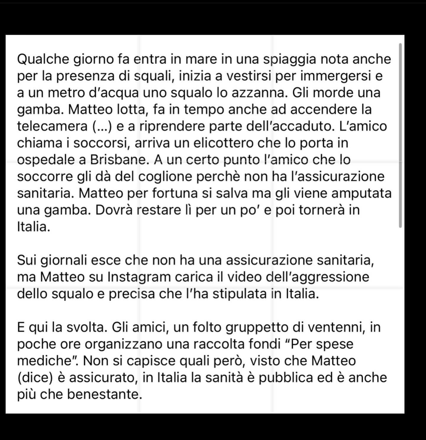 Selvaggia Lucarelli La storia di un ragazzo, uno squalo, una raccolta fondi che non aveva senso e “c...