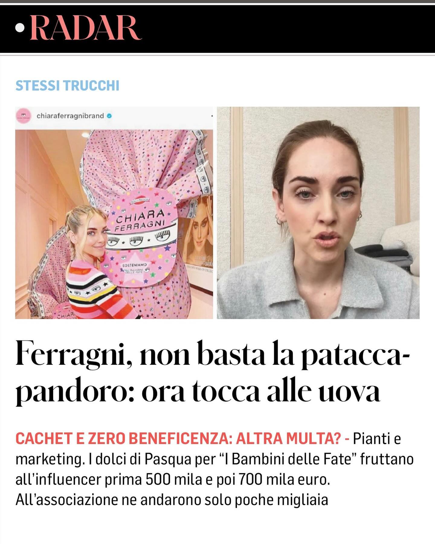 Selvaggia Lucarelli Oggi sul Fatto scrivo di come la promozione delle uova di Pasqua benefiche di Ch...