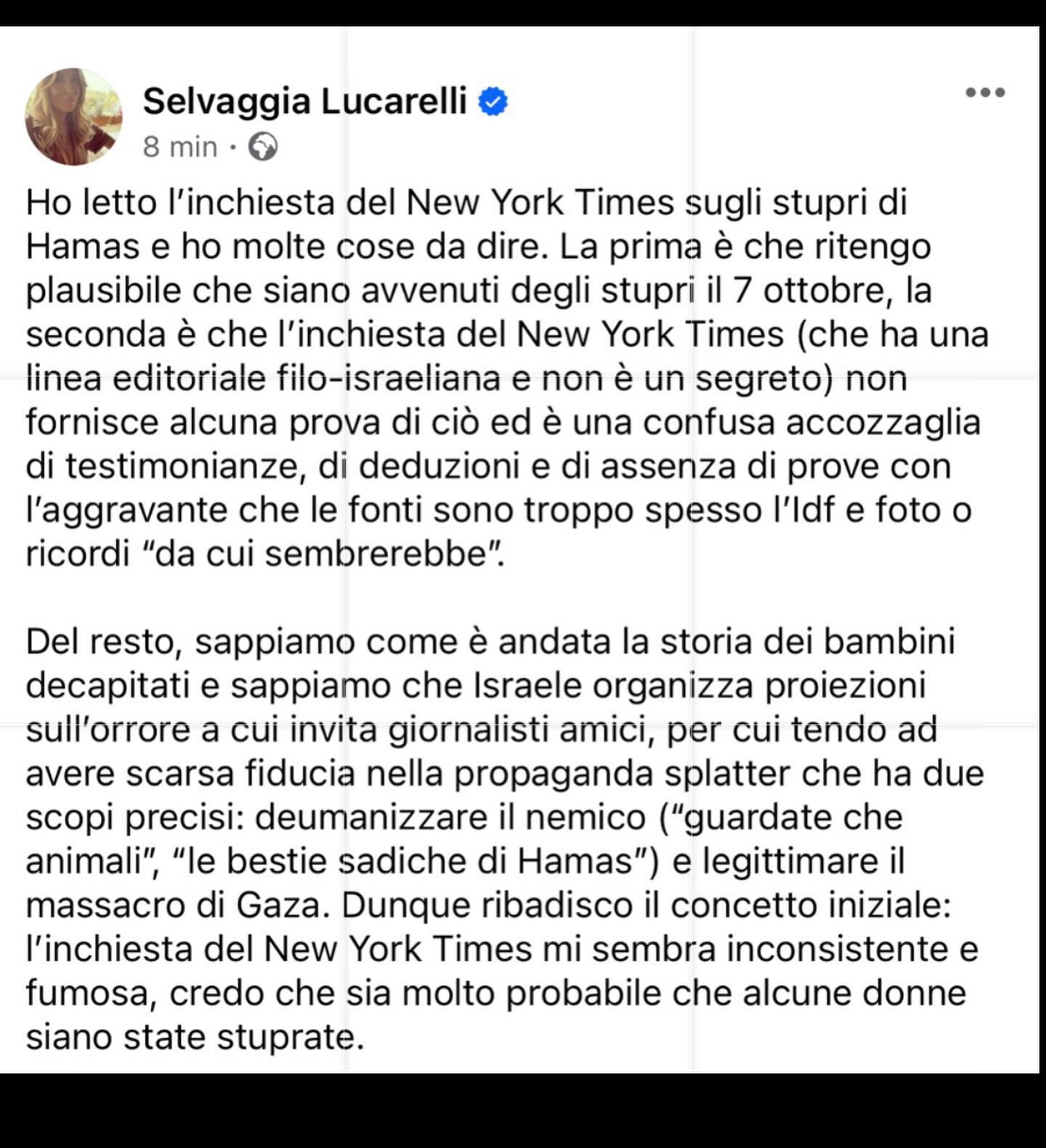 Selvaggia Lucarelli La storia racconta molto di più di un’inchiesta fumosa del New York Times. E anc...