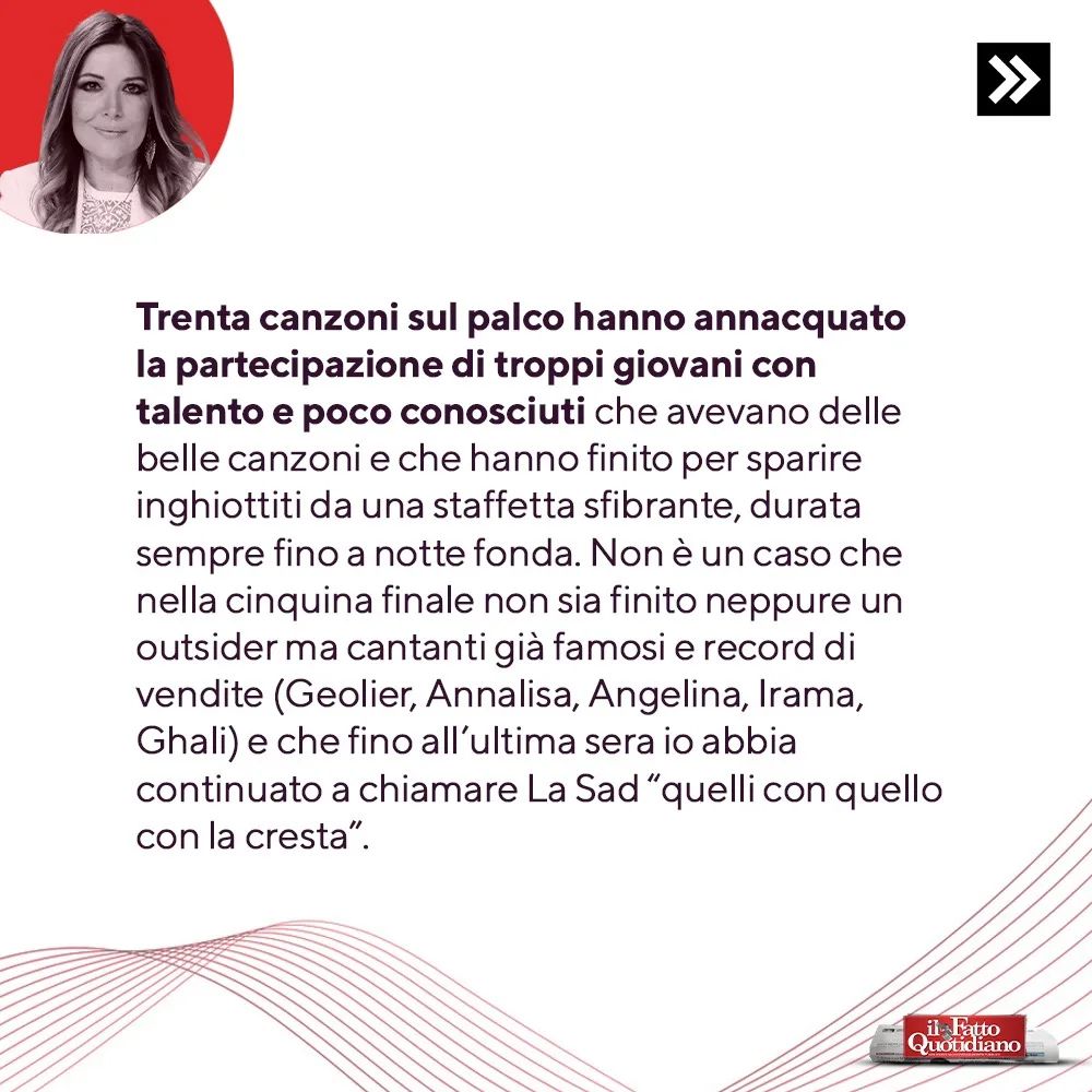 Selvaggia Lucarelli Che Sanremo è stato? Sottotono nonostante gli ascolti record? Selvaggia Lucarell...