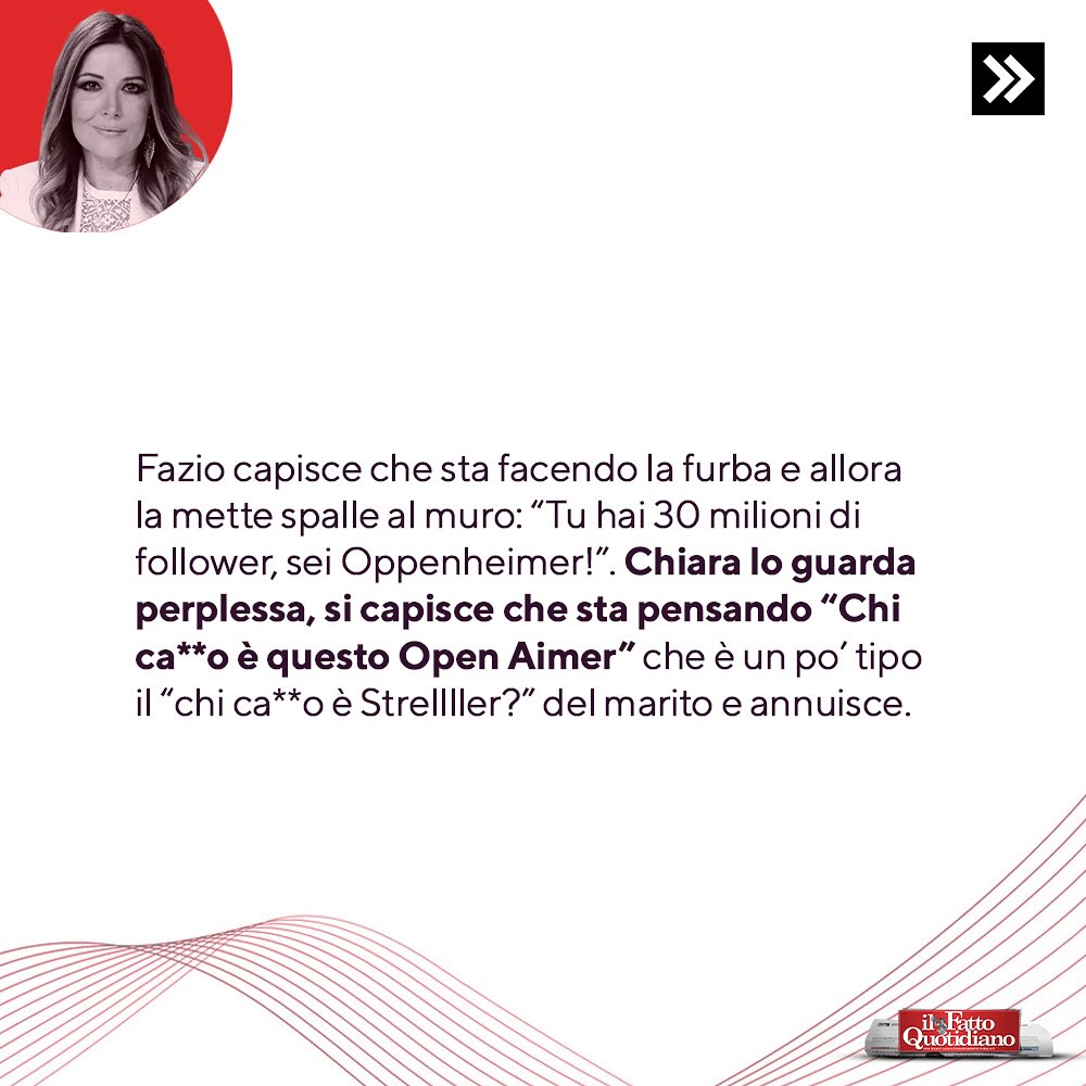 Selvaggia Lucarelli Strategia. Il conduttore le dà dell’Oppenheimer e lei è lì proprio per levarsi l...