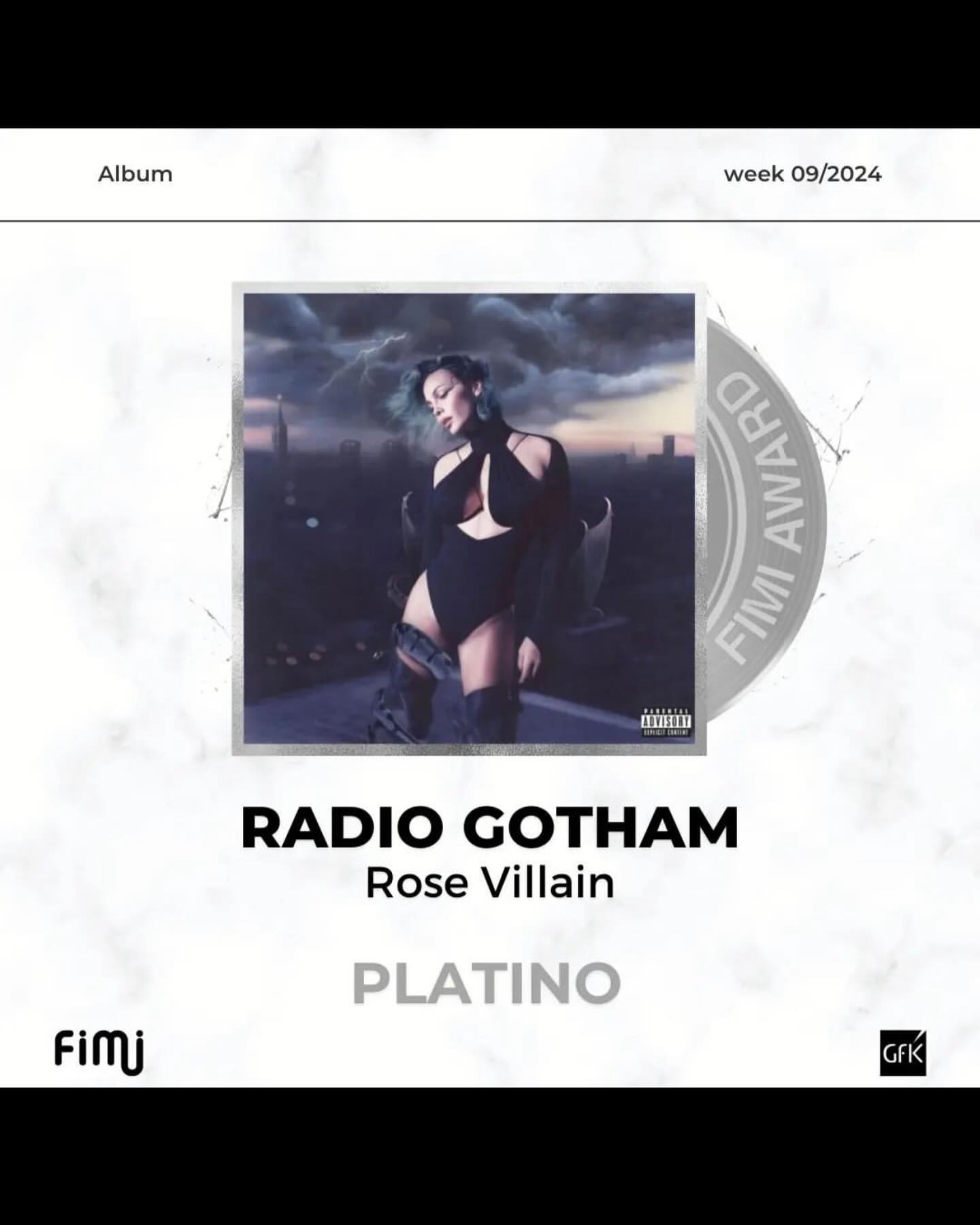 Rose Villan RADIO GOTHAM disco di platino, FANTASMI con  doppio platino e venerdì esce RADIO...