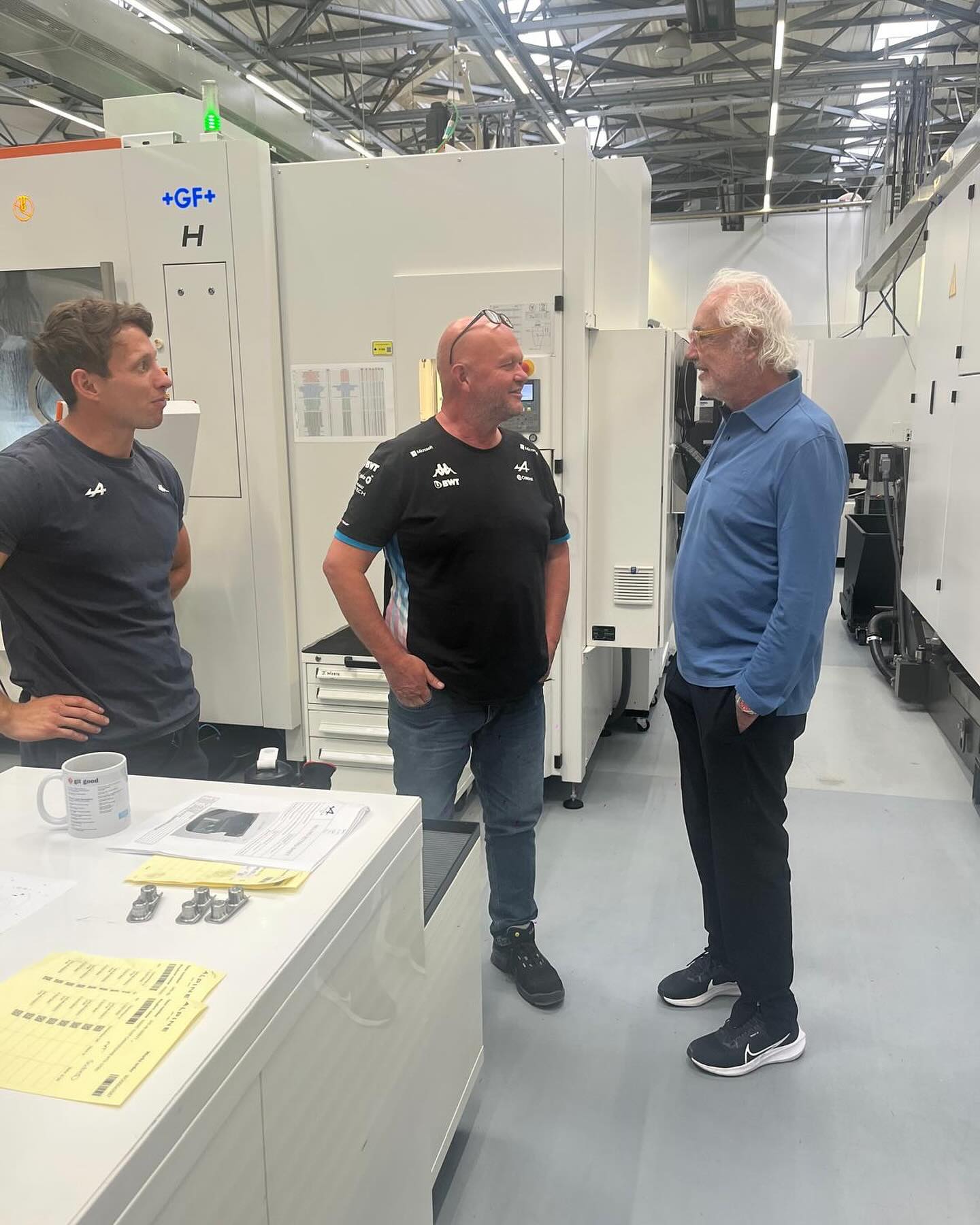 Flavio Briatore Visiting the Alpine F1 Enstone  factory and the team after summer break with Dav...