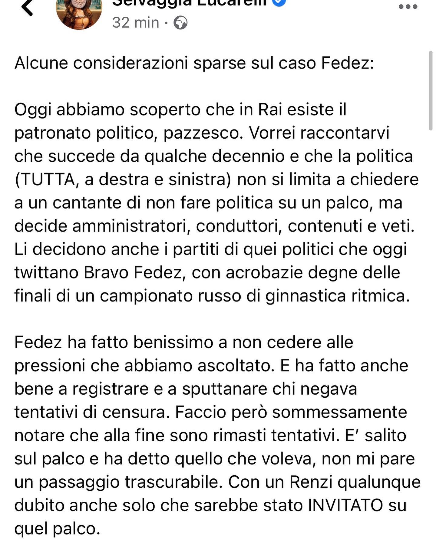 Selvaggia Lucarelli Sul caso Fedez la penso così. (scorrere la gallery per leggere tutto)...