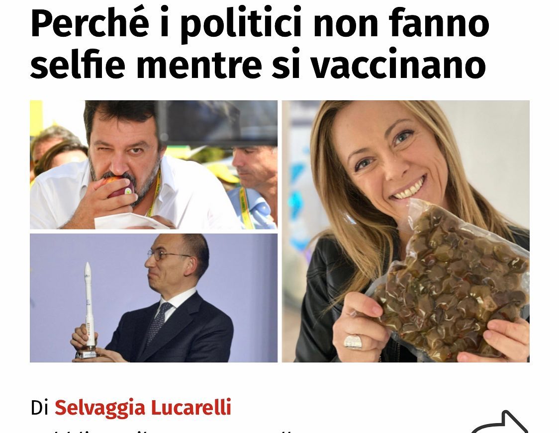 Selvaggia Lucarelli Renzi e Salvini non sono vaccinati mentre metà del paese ha fatto la prima dose,...