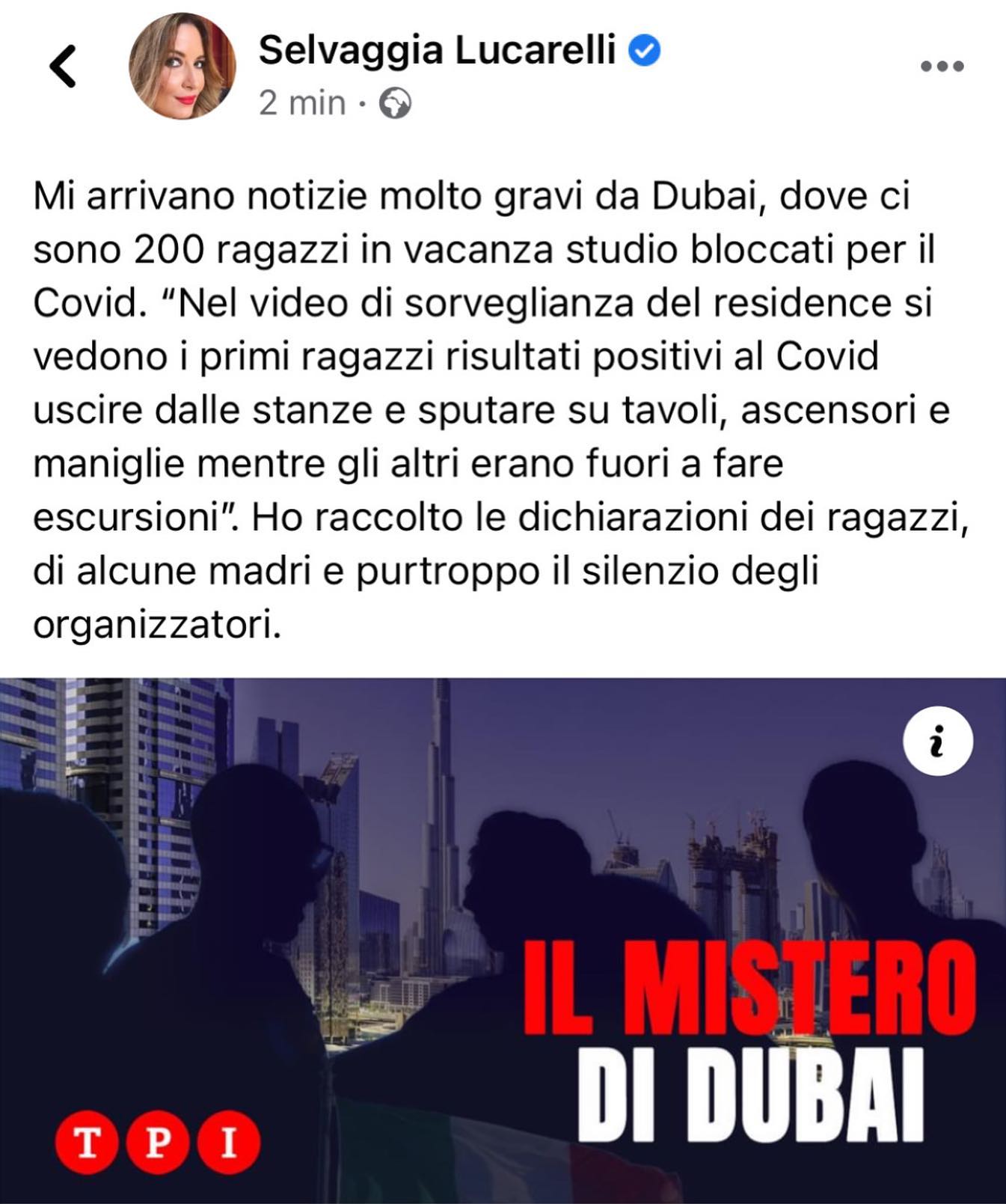 Selvaggia Lucarelli Senza parole. Anche perché a Dubai, un’incriminazione per epidemia colposa, non ...